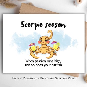 Funny Scorpio Zodiac Birthday Card, October November Birthday Printable Card, Scorpio Season Birthday | Astrology Birthday, Instant Download