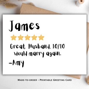 Tarjeta de cumpleaños o aniversario personalizada para esposo/esposa, tarjeta de reseña para esposo/esposa, San Valentín, regalo de su cónyuge, descarga imprimible