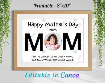Personalized MOM Photo Printable, Mother&#39;s Day Gift from Child, Editable in Canva, 8x10 Wall Art, Gift for Mom, Digital Download