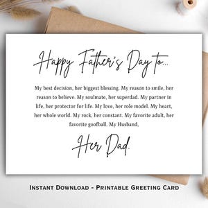 Father’s Day Card from Wife | My Husband Dad Card | Sentimental Printable for Him | Instant Download Card, Fathers Day Card for Husband