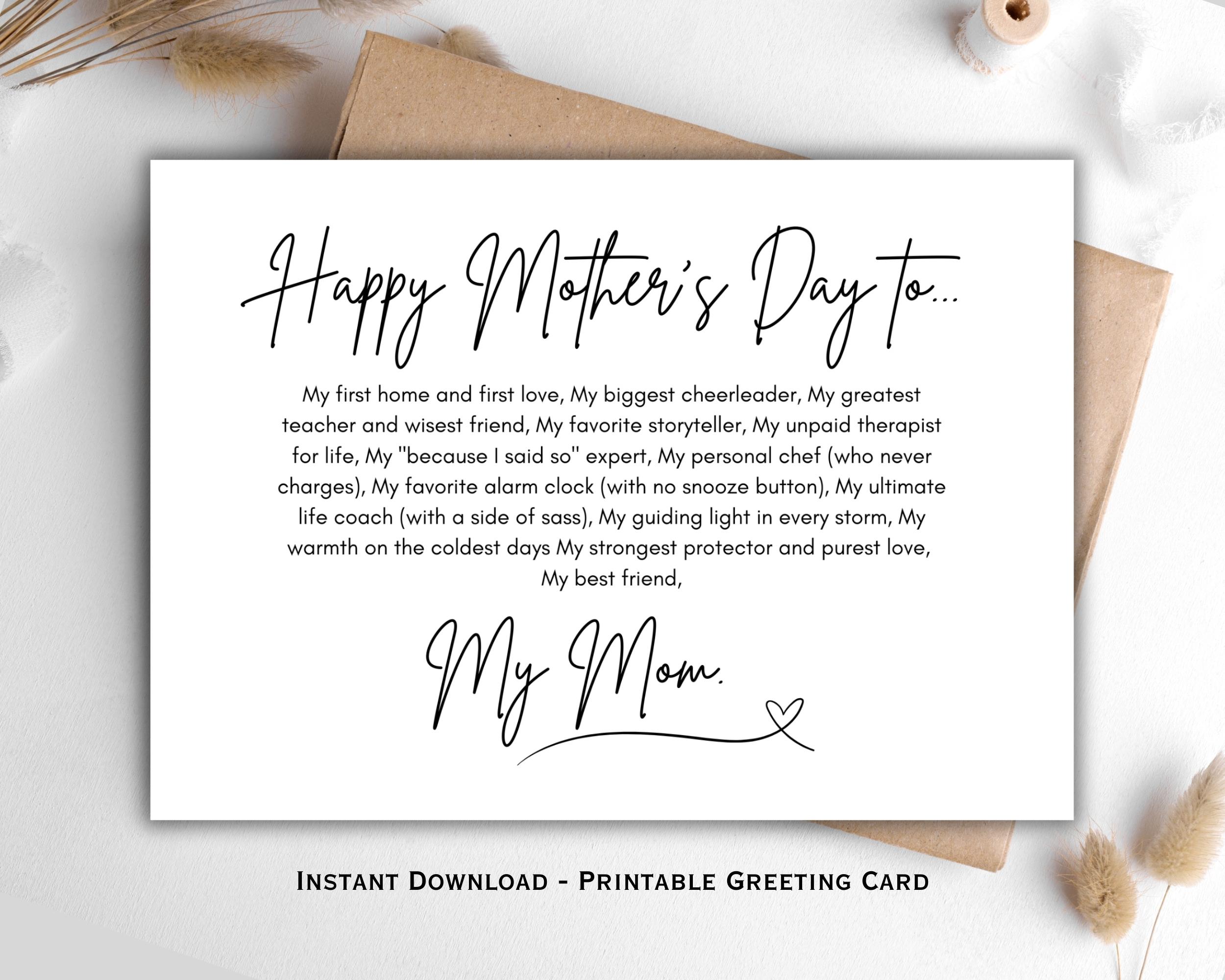 Printable Mother's Day Card for Mom | Funny & Sweet Card For Mom | Digital Download | Mothers Day Card | Instant Download