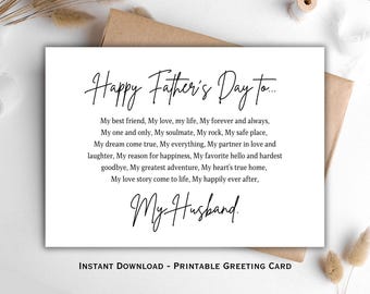 Father's Day Card from Wife, Printable Card for Husband, Romantic Card for Husband, My Husband Card, Husband gift, Husband Card