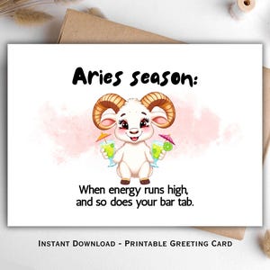 Funny Aries Zodiac Birthday Card | March April Birthday Printable Card | Aries Season Birthday | Astrology Birthday Humor | Instant Download