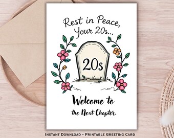 Lustige 30 Jahre Geburtstagskarte: RIP 20s Tombstone Karte (Digitaler Download)