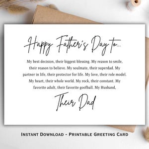 Biglietto d'auguri per la festa del papà da parte della moglie / Biglietto d'auguri per mio marito / Biglietto d'auguri stampabile per lui / Biglietto con download immediato, biglietto d'auguri per la festa del papà per il marito