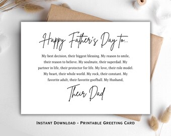 Father’s Day Card from Wife | My Husband Dad Card | Sentimental Printable for Him | Instant Download Card, Fathers Day Card for Husband