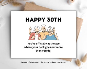 Funny 30th Birthday Card: Aging Back Joke (Digital Download)