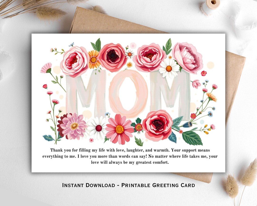 Floral Mom Card: Watercolor Printable Mother's Day Card (PDF) - Etsy