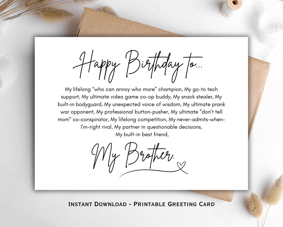 Brother Birthday Card, Printable Bday Card for Brother, Funny ...