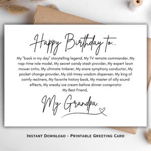 Tarjeta de cumpleaños para abuelo, tarjeta de cumpleaños para abuelo, regalo emotivo para abuelo, tarjeta digital de cumpleaños para abuelo, descarga instantánea e imprimible