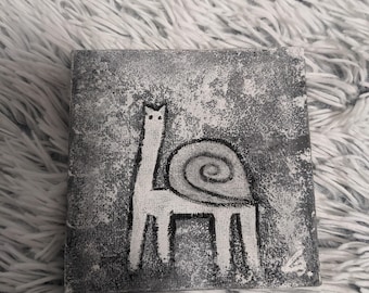 Surreal Cat Snail Acrylic Painting – Monochrome Abstract Wall Art (Digital Download)