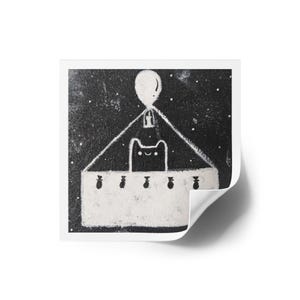 Cute Hot Air Balloon Cat Square Sticker, Indoor Outdoor Comical Kitty Cartoon Decal, Kids Adults Laptop Decal, Scrapbook Journal Sticker