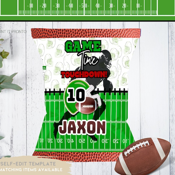 EDITABLE Football Chip Bag Wrapper, Super Bowl Party, American Football Potato Chip Bag Wrapper, Instant download Football Party Favors 0008