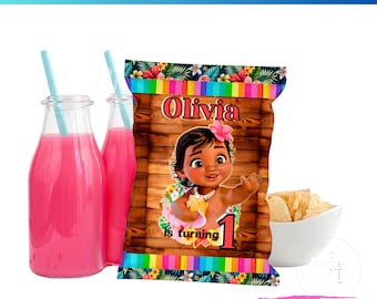 Moana Chip Bags, Moana Birthday Favor Bags, Printable Party Decorations, Moana Party Supplies Custom, Baby Moana Chip Bags Wrapper 0017