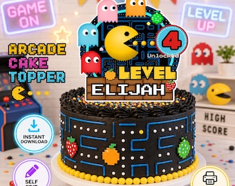 Arcade Cake Topper Editable, Video Game Birthday Cake Topper, Level Up Birthday Party, Instant Download, Printable Gamer Cake Topper 0020