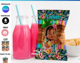 Moana Chip Bags, Moana Birthday Favor Bags, Printable Party Decorations, Moana Party Supplies Custom, Baby Moana Chip Bags Wrapper 0017