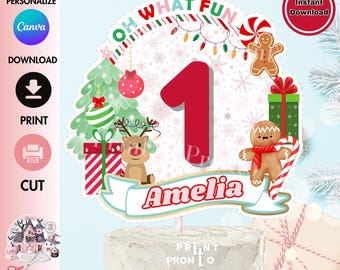 Oh What Fun 1st Birthday Cake Topper: Christmas Theme (Digital Download) 0021