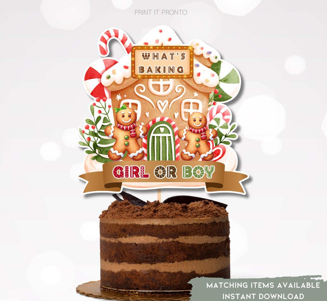 What's Baking Gingerbread Gender Reveal Cake Topper, Christmas