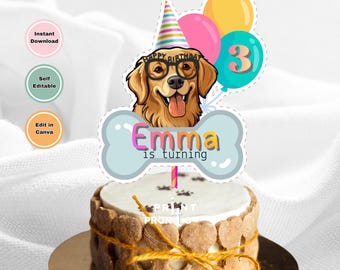 Dog Cake Topper | Golden Retriever Birthday Decoration | Puppy Pawty Printable | Dog Birthday Cake Topper | Lets Pawty Dog Party Sign
