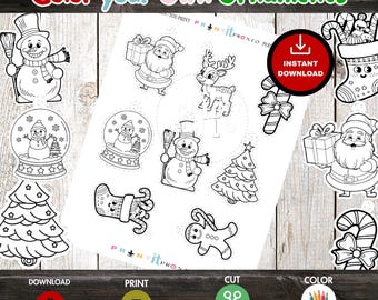 Color Your Own Christmas Ornaments, Kids Christmas Craft Printable, Holiday Coloring Activity, DIY Xmas Ornaments for Kids, Instant Download