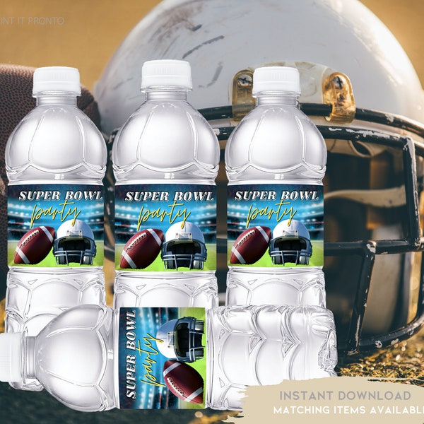 American Football Water Bottle Labels, Super Bowl Water Bottle Label Printable, Football Birthday Party Decorations, Super Bowl Party 0008