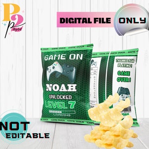Labels inpakpapier voor chipzakjes gamer, bedankjes verjaardagsfeestje gamer, decoraties voor gamerfeest, zakjes videogamechips DIGITAAL BESTAND