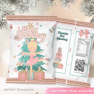 Nutcracker Chip Bags Birthday Party Decorations, Nutcracker Ballet Party, Nutcracker Chip Bags Ballerina Pink Party,Nutcracker TEMPLATE 0001