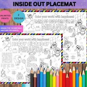 Inside Out Placemat, Inside Out Activity Sheet, Inside Out Coloring Sheet, Inside Out Birthday, Inside Out Party, Inside out 2, 0012