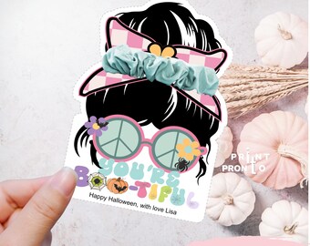 Groovy Halloween Scrunchie Tag: Retro Hair Tie Holder (Printable PDF Template)