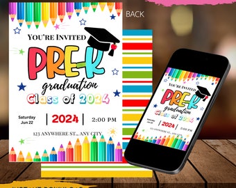 Invitación editable de graduación de prekínder, invitación de anuncio de prekínder, graduación de preescolar, plantilla de invitación de preescolar, grado de primaria 0010