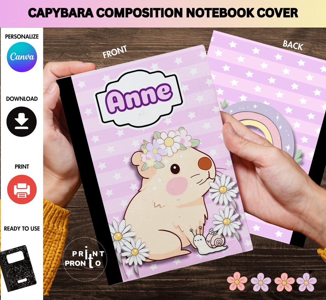 Capybara Composition Notebook Cover, Capybara Book Cover, Capybara ...