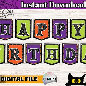 Halloween Birthday Banner, Halloween Banner, Halloween Bunting Banner, Halloween Party decoration, Party supplies, DIGITAL ONLY