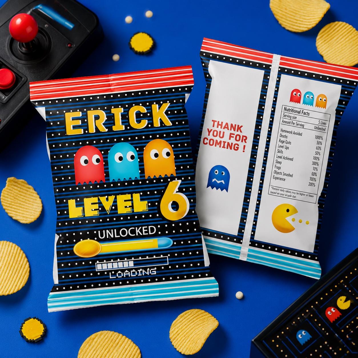 Retro Arcade Chip Bag Wrapper Pixel Gamer Party Favor Video Game ...