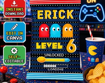 Retro Arcade Chip Bag Wrapper Pixel Gamer Party Favor Video Game Birthday Snack Bag Candy Wrapper Gamer Treat Bag Party Decorations 0020