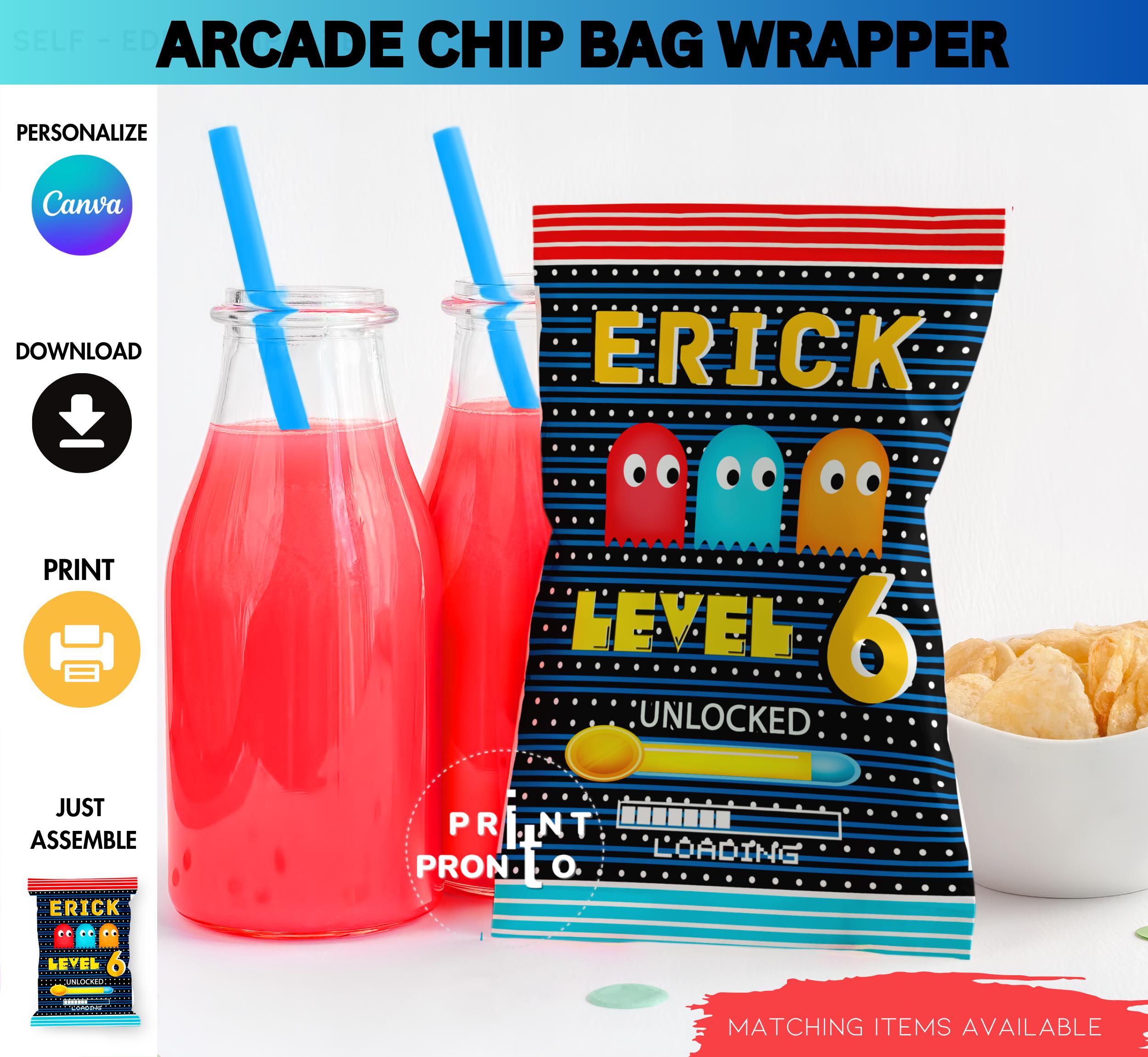 Retro Arcade Chip Bag Wrapper Pixel Gamer Party Favor Video Game ...