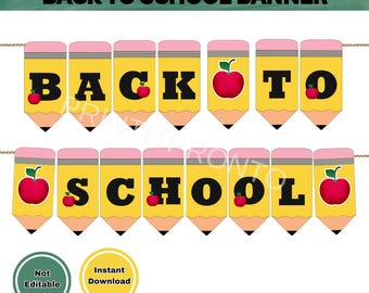 Pancarta de regreso a clases, folleto de regreso a clases, útiles escolares, primer día de clases, decoración de jardín de infantes, letrero escolar, pancarta de lápiz 0019