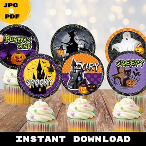 Halloween Cupcake Toppers, Halloween Party, Halloween Printable, Halloween Decorations, Halloween Birthday, Spooky Halloween, DIGITAL FILE