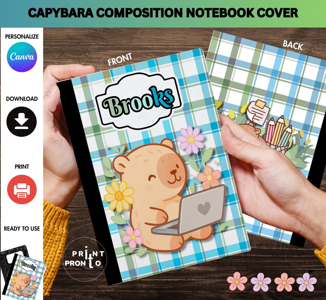 Capybara Composition Notebook Cover, Capybara Book Cover, Capybara ...