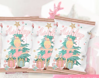 EDITABLE Nutcracker Chip Bags Birthday Party, Nutcracker Ballet Party, Nutcracker Birthday Ballet Girl Land of Sweets Snack Favors 0001