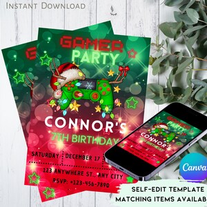 EDITABLE Gamer Christmas Invitation Party Gamer Birthday Party Decorations, Gamer Party, Gamer Decorations, Controller Gamer Party 0005