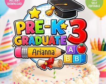 Pre K3 Graduation Cake Topper Pre K Graduate Cake Topper School Graduation Cake Topper Kindergarten Graduation Party Decor 0010