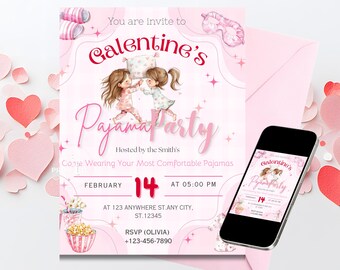 Galentine's Pajama Party Invite, Pajama Party Invite, Valentine's Party Invite, Girls Pajama Party, Sleepover Party Invitation
