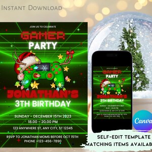EDITABLE Gamer Christmas Invitation Party Gamer Birthday Party Decorations, Gamer Party, Gamer Decorations, Controller Gamer Party 0006