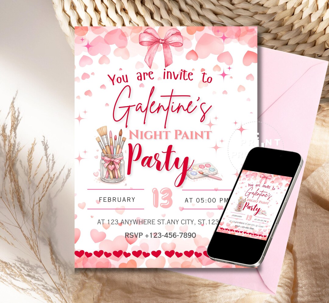 Galentine's Night Paint Party, Galentine's Invitation, Editable, Girls ...