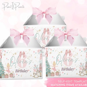 EDITABLE Nutcracker Gable Box Label, Nutcracker Ballet Party Decorations, Nutcracker Birthday Favors Girl Treat Box Nutcracker Favors 0001