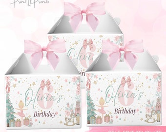 EDITABLE Nutcracker Gable Box Label, Nutcracker Ballet Party Decorations, Nutcracker Birthday Favors Girl Treat Box Nutcracker Favors 0001