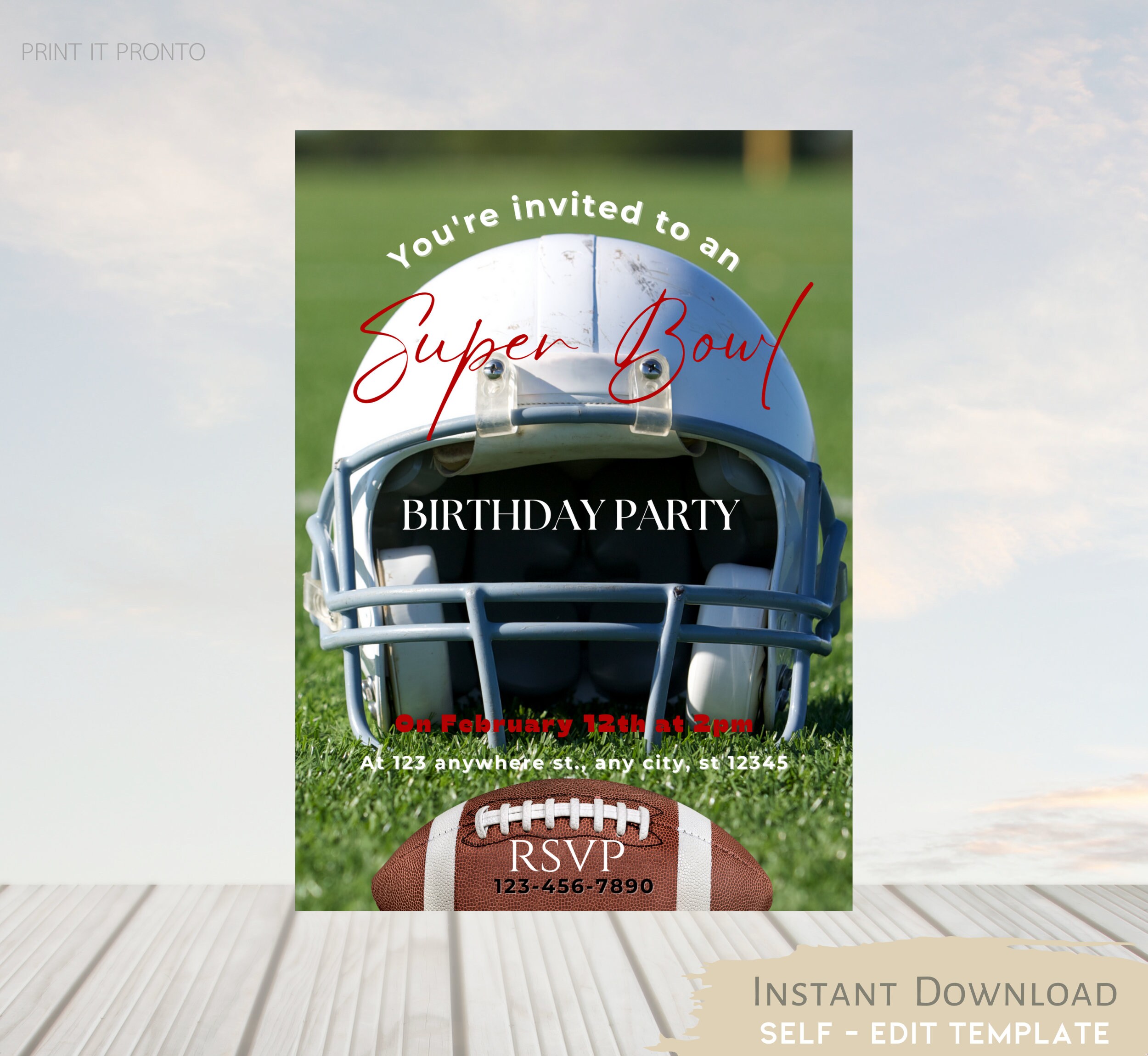 EDITABLE Super Bowl Party Invitation, American Football Birthday ...