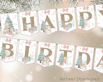 Nutcracker Banner Pink Birthday, Nutcracker Ballet Party Decor, Digital Christmas Pink Party, Winter Wonderland Ballerina 0001