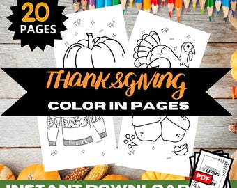 Thanksgiving Coloring Pages, 20 Printable Activity Sheets (Digital Download)