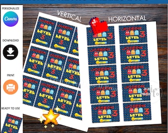 Retro Arcade Labels 2x3, Level Up School Labels, Gamer Label Template, Personalized Arcade Labels, Editable School Labels, 2x3 Labels